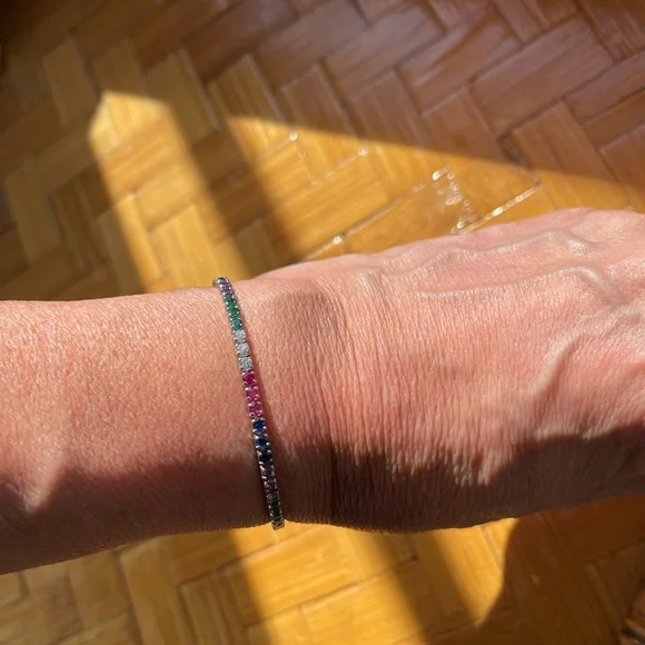 Adjustable silver bracelet w/colorful glass stones - Picture 4 of 6